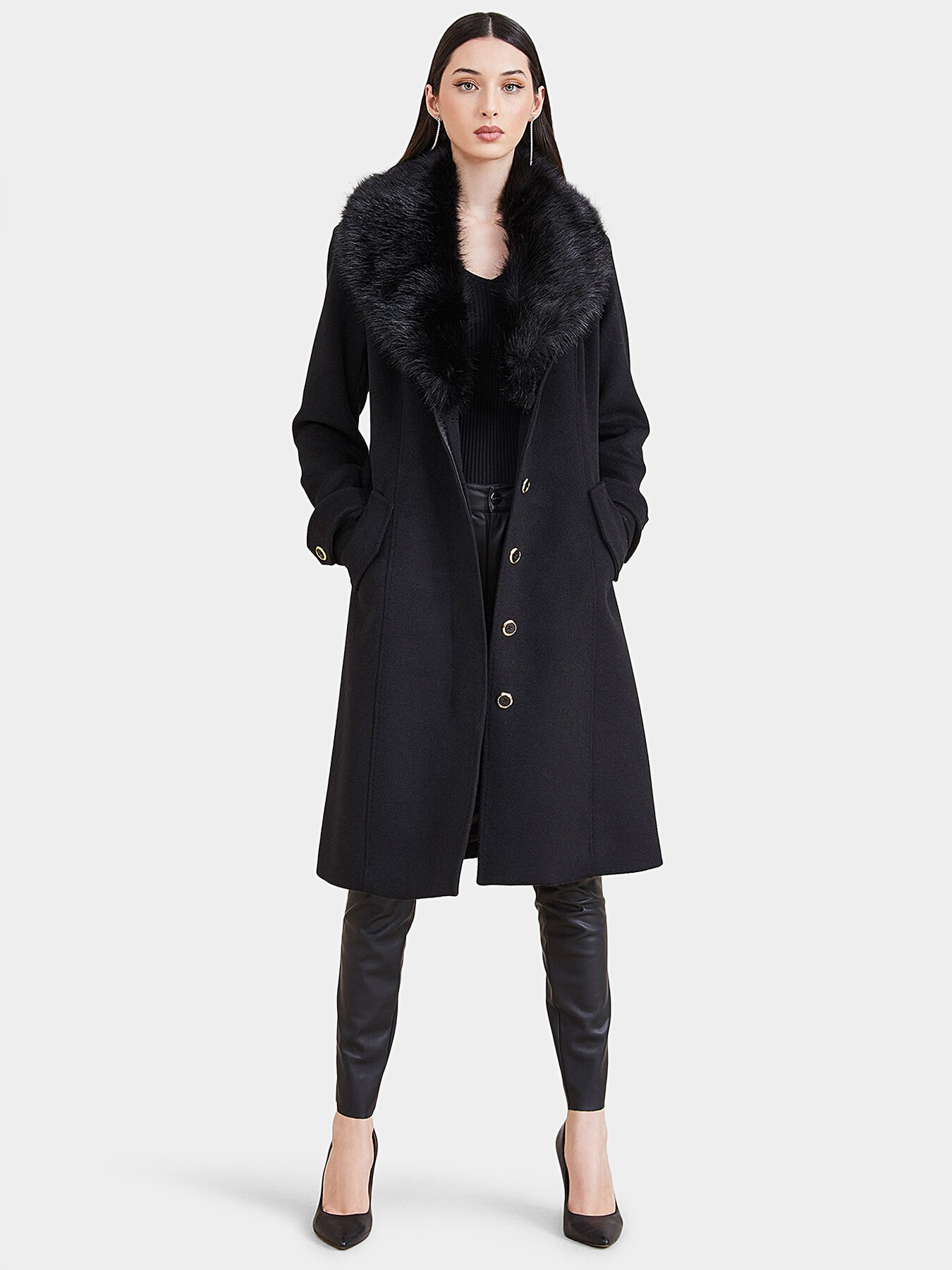 ROMINA black wool blend coat brand Marciano Globalbrandsstore en