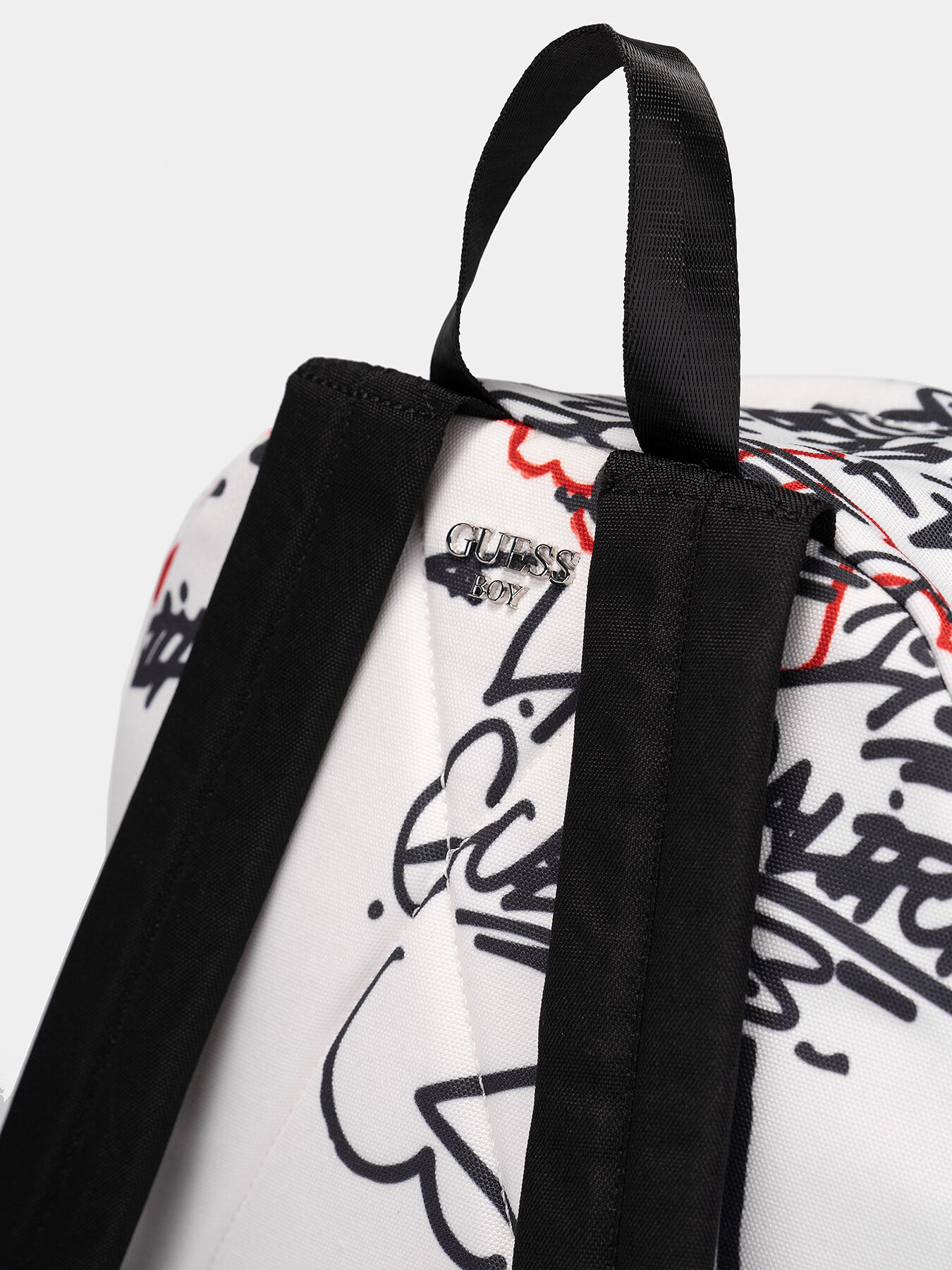 White backpack with graffiti print brand GUESS Globalbrandsstore en