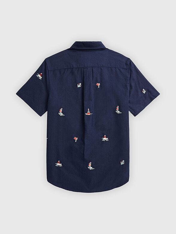 Blue shirt with short sleeve and contrasting embrodeiry - 2