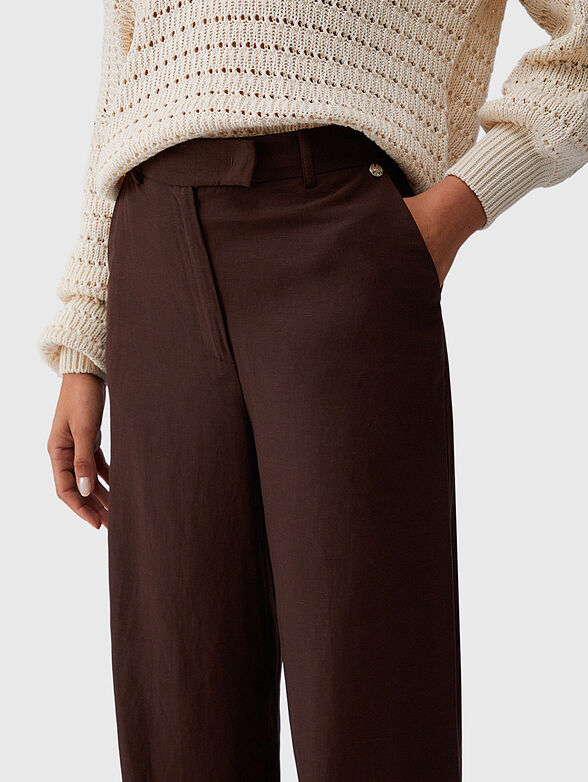 Brown linen blend pants - 3