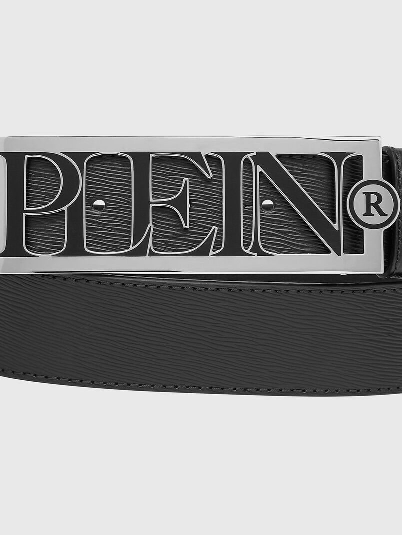 Black leather belt with accent buckle - 3