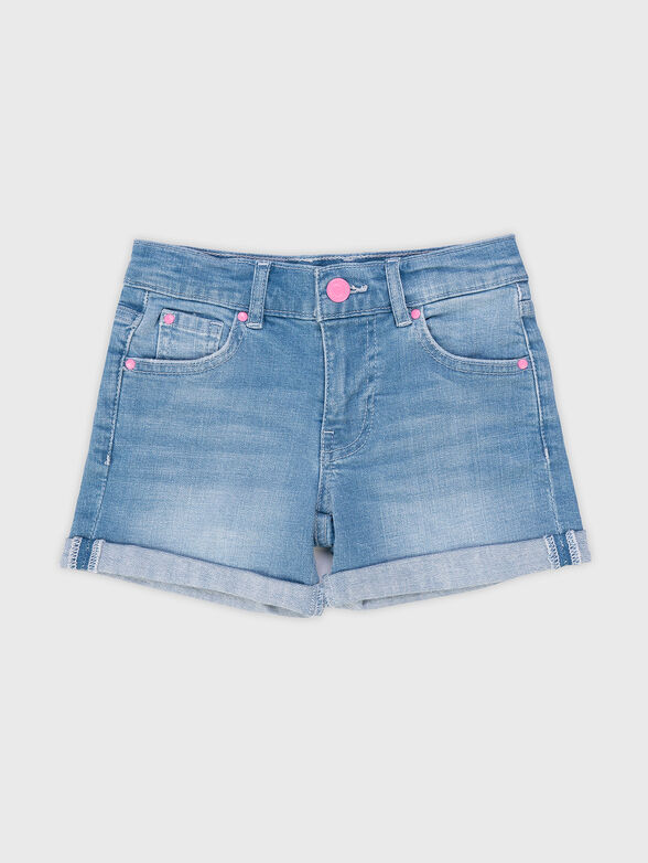 Denim shorts with rhinestone logo - 1