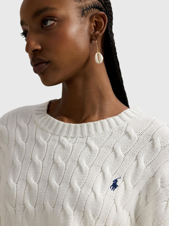 Cable knit cotton crew neck jumper - 4