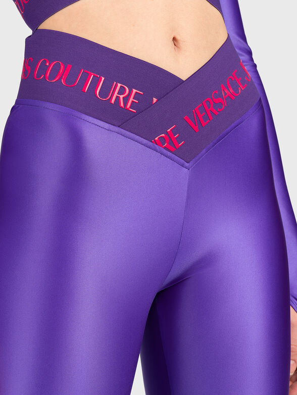 Purple leggings with accent logo inscription - 3