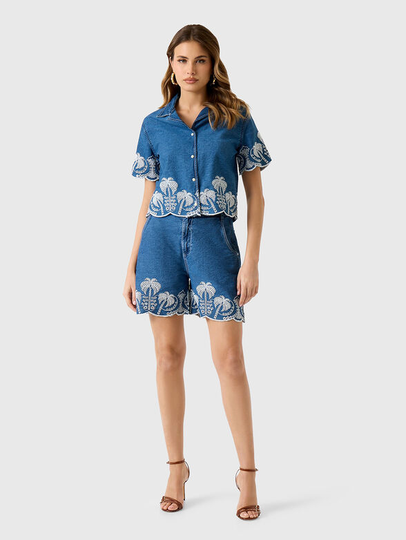 Embroidered denim shorts - 4