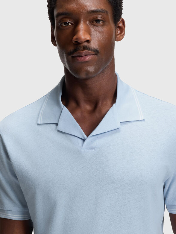 Light blue polo shirt with mixed texture - 4