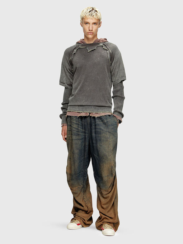 K-PETRO cotton blouse with worn effect and accent sleeves - 2