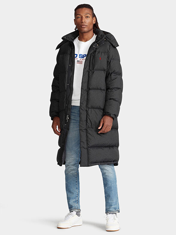 Black long padded jacket with a hood - 2