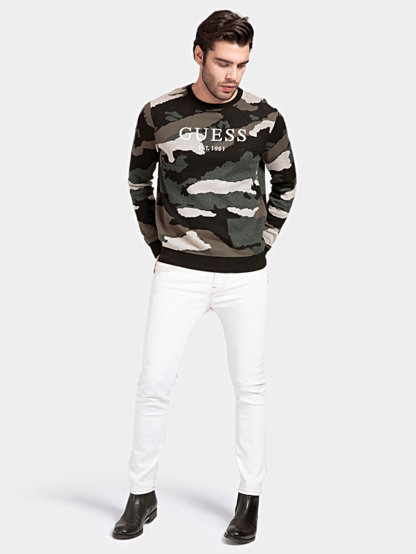 Camouflage print sweater brand GUESS Globalbrandsstore en