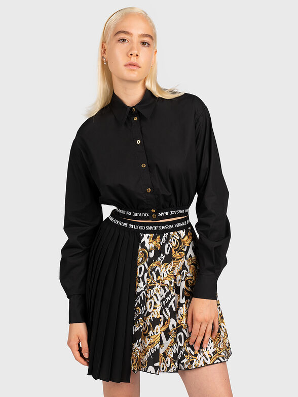 Cropped shirt with logo band and golden buttons - 1