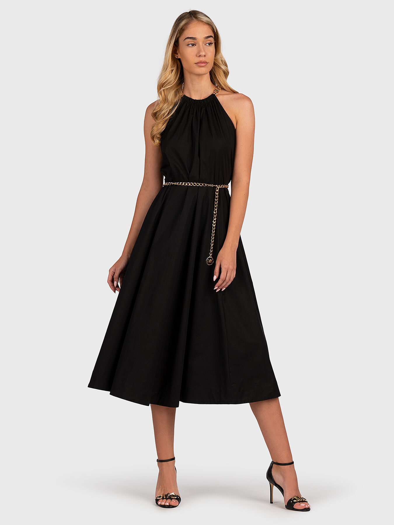 Michael kors black dress with gold chain deals