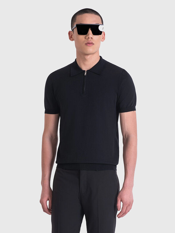 Black viscose blend polo shirt - 1