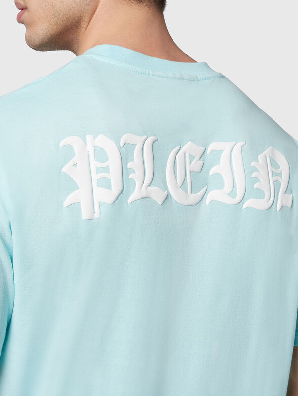 Black cotton T-shirt with a gothic logo print - 3