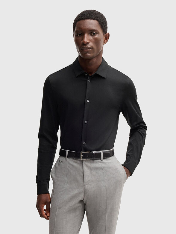 H-PAVER 17 black slim-fit cotton shirt - 1