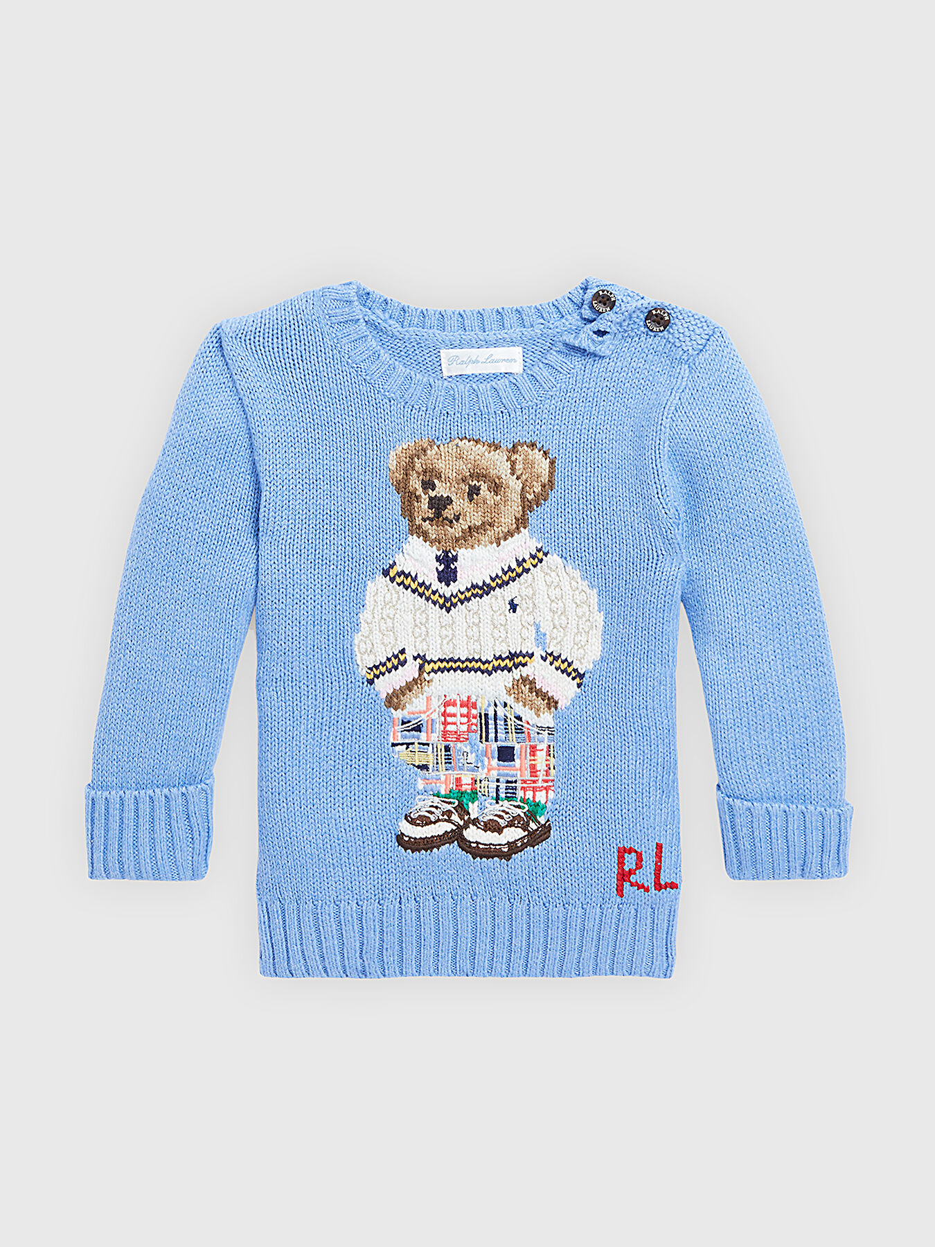 Blue sweater with colorful Polo Bear embroidery brand POLO