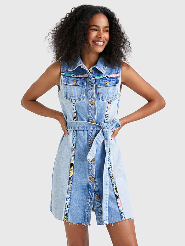 HESTIA short denim dress with patchwork elements - 1