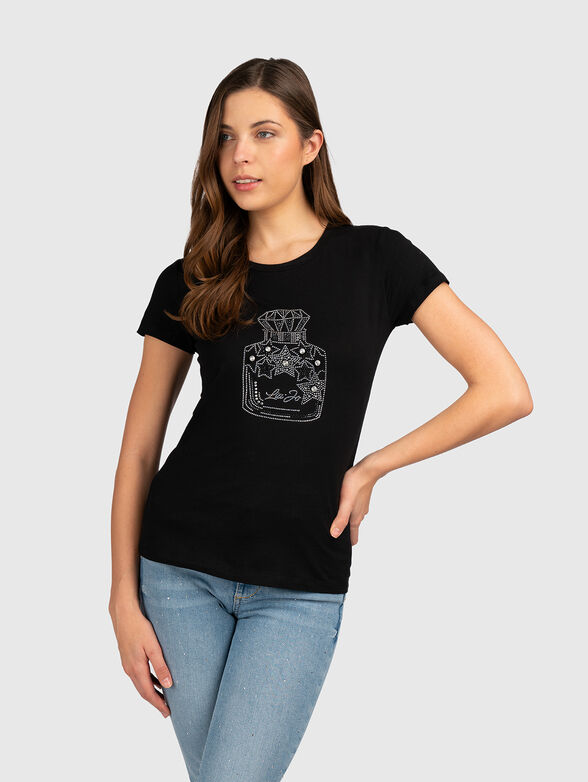 Black T-shirt with rhinestones - 1