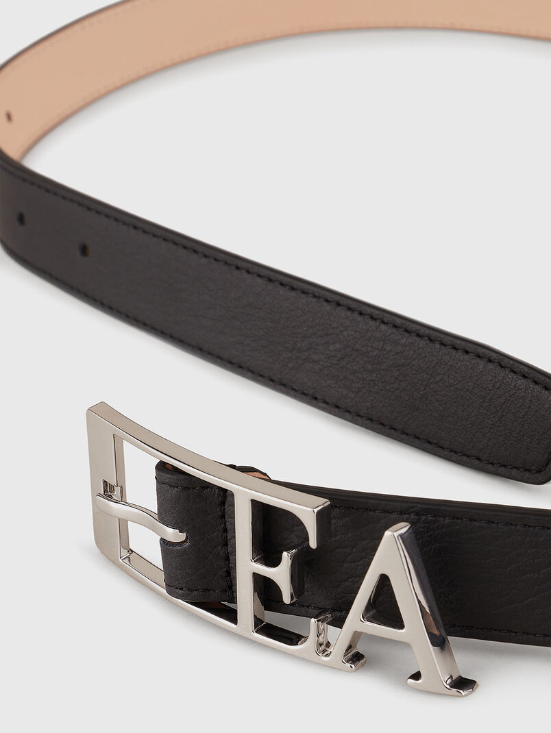 Leather belt with logo buckle - 3
