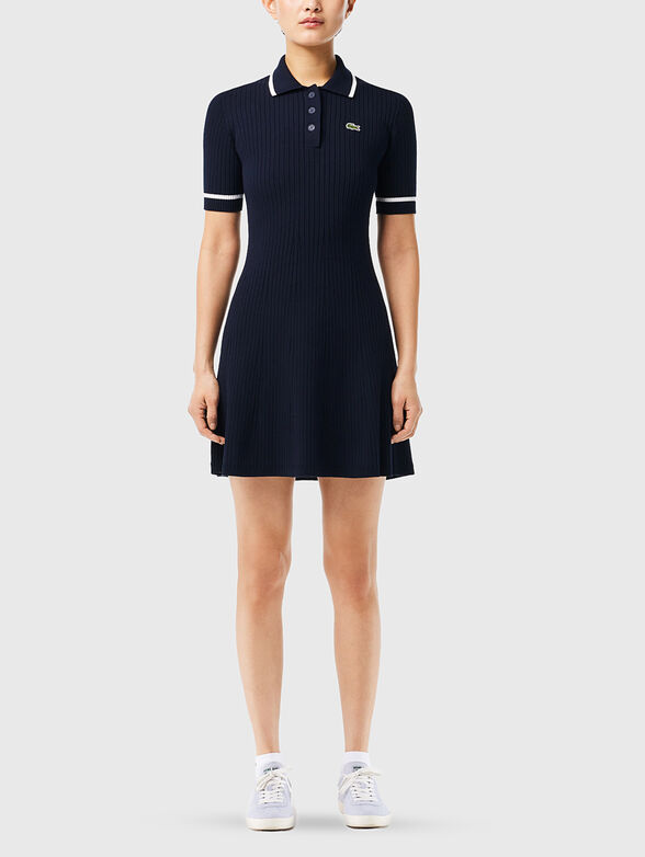 Dark blue mini dress with contrast trims - 1