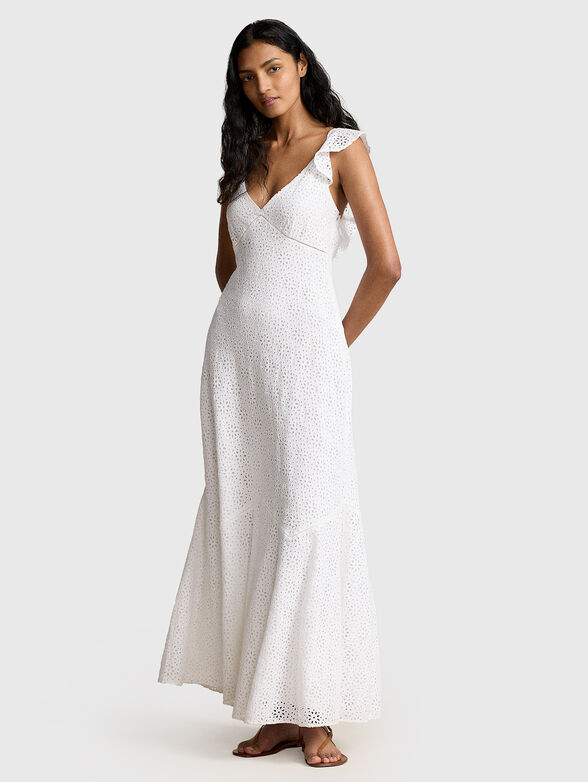 Linen maxi dress with English embroidery - 0