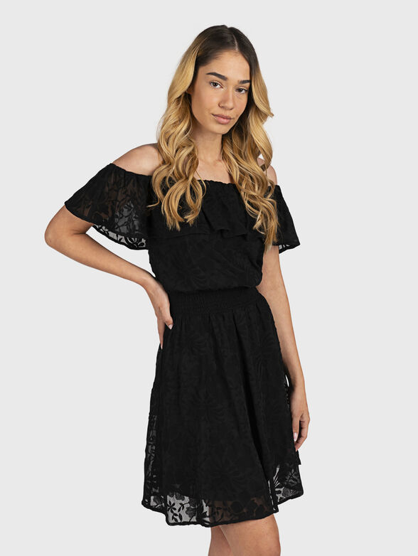 Black mini dress with floral embroidery brand LIU JO   Globalbrandsstore.com/en