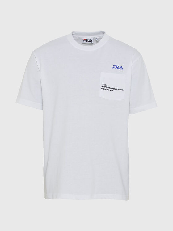 Бяла тениска с овално деколте и лого принт - 1