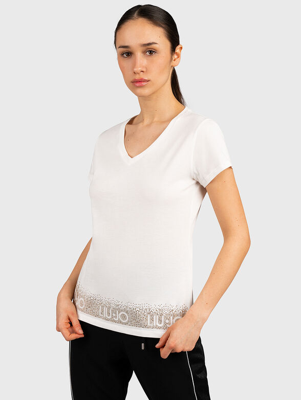 White T-shirt with applied studs - 1