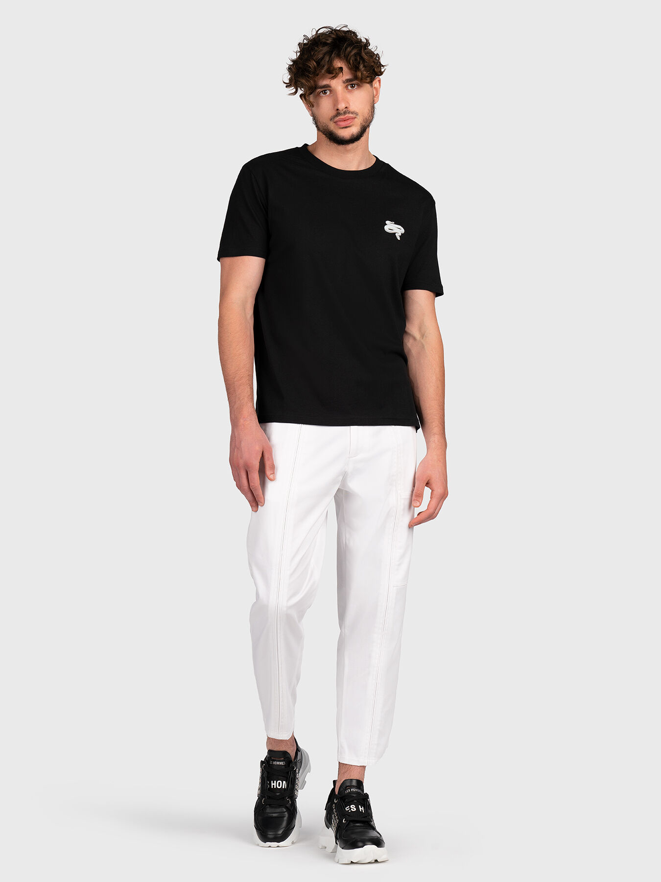 Black cotton cropped trousers clearance