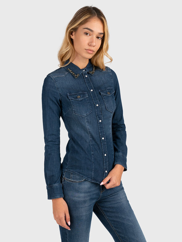 Denim shirt with gemstones - 1