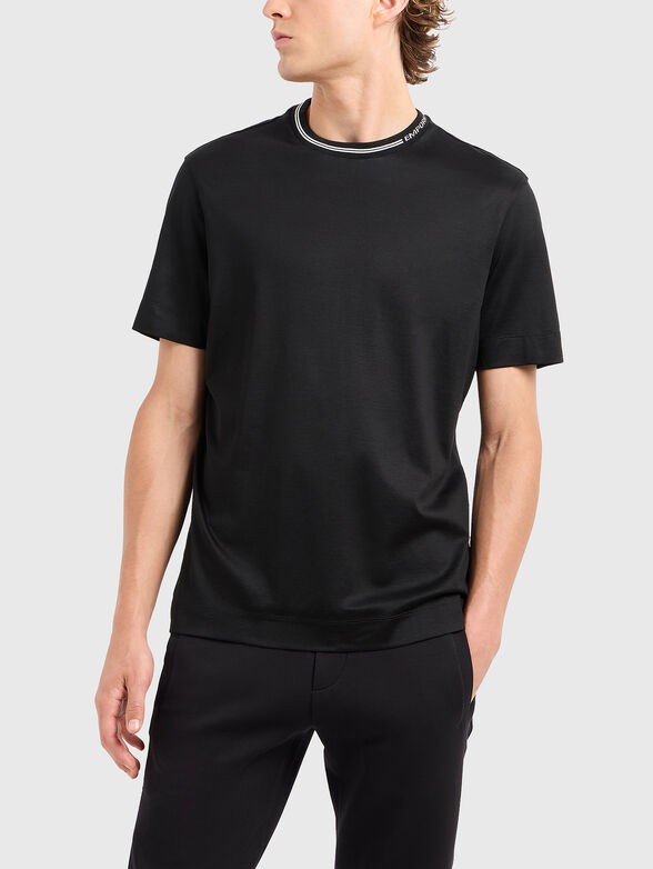 T-shirt with oval neckline and logo - 1