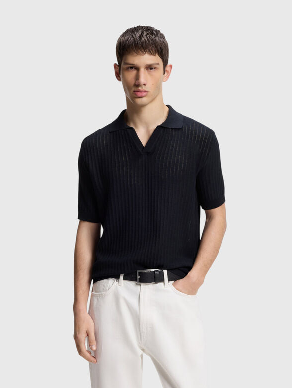 Knited dark blue polo shirt - 1
