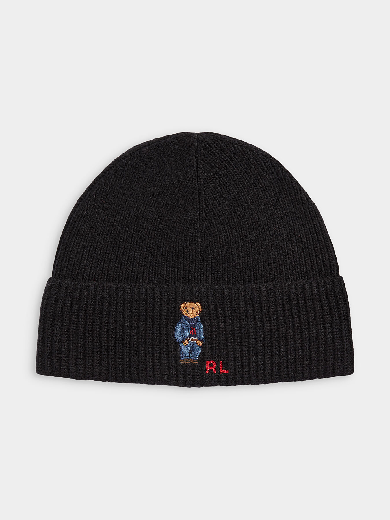 Black knitted hat with Polo Bear motif brand POLO RALPH LAUREN Globalbrandsstore en