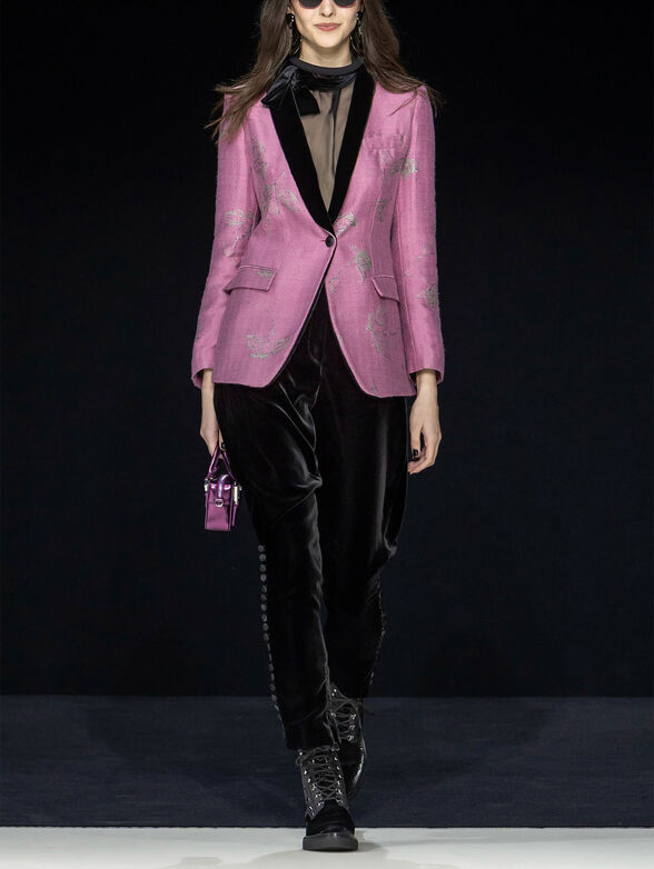 Wool blend blazer with floral motifs - 6