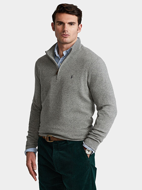 Пуловер с цип и лого бродерия - 1