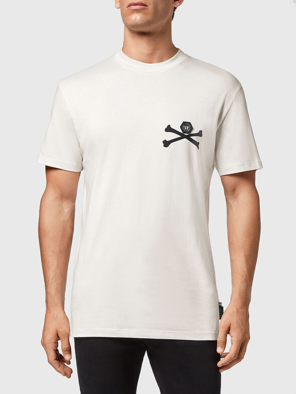 Beige cotton T-shirt with print on the back - 1