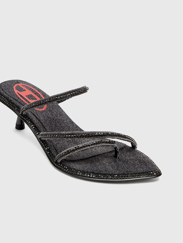 D-HAVANNA KITTIE heeled mules in rhinestones denim - 5