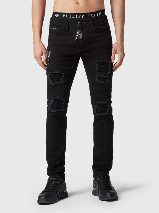 Black jeans with accent zips and patches - 1