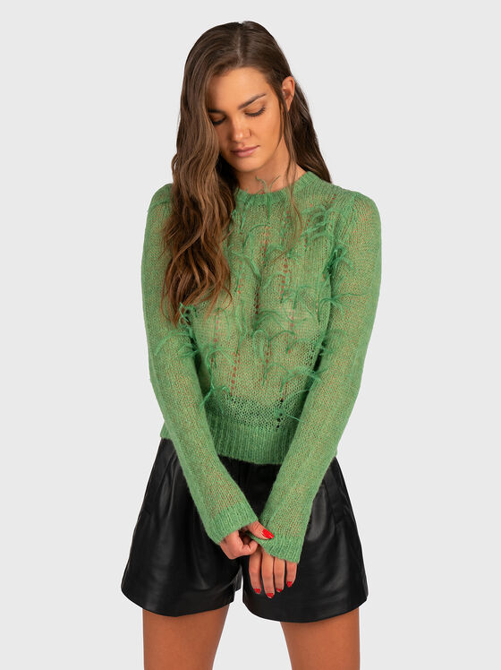 Зелен пуловер с пера - 1