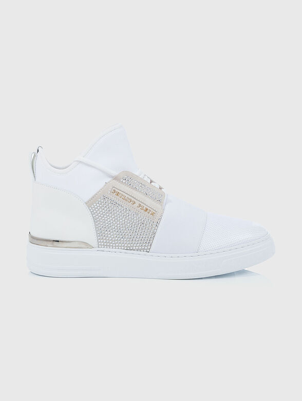 Leather sneakers with rhinestones - 0