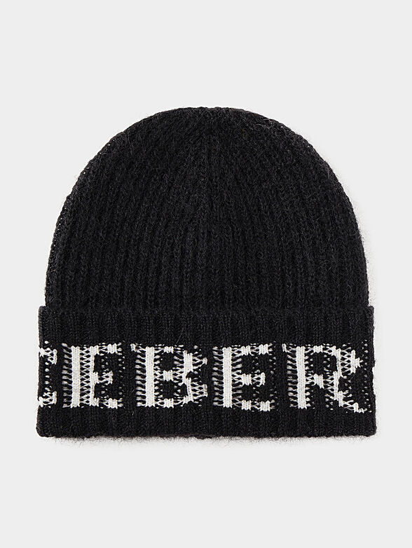 Black knitted hat with logo inscription brand ICEBERG ...
