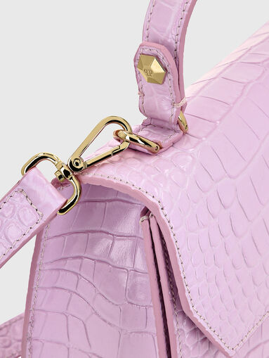 Pink leather bag with croc texture - 4