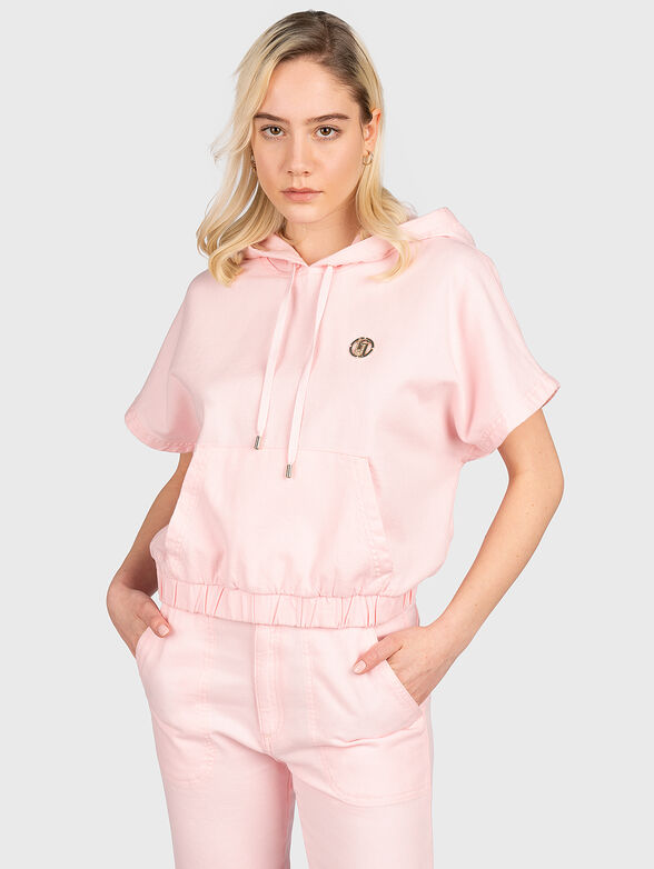 Pink hooded sweatshirt with short sleeves - 1