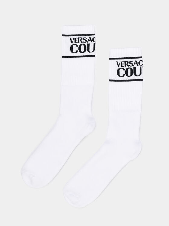 Бели чорапи с лого принт - 1
