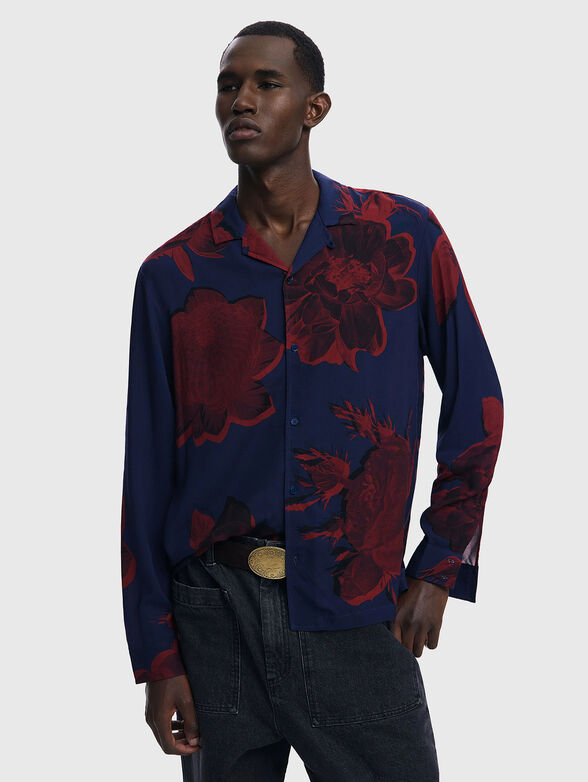 Navy blue shirt with floral print - 1