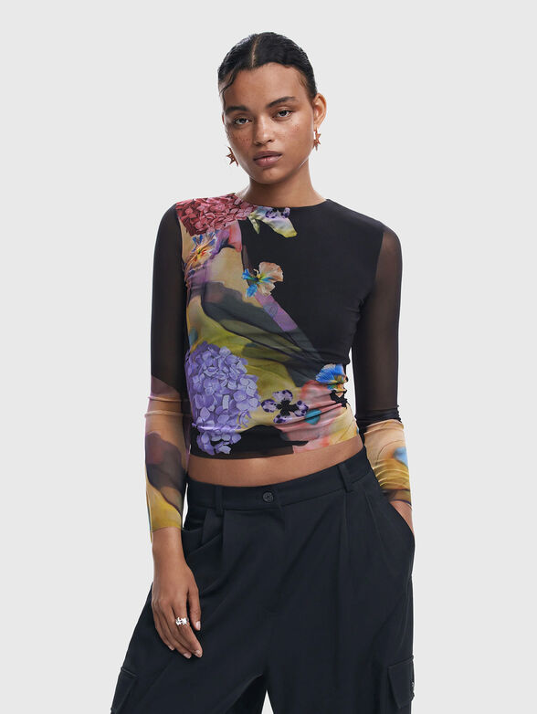 Tulle blouse with floral details - 1