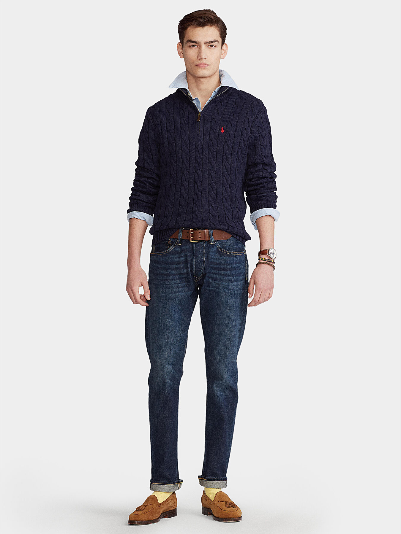 Sweater with zipper and leather detail brand POLO RALPH LAUREN