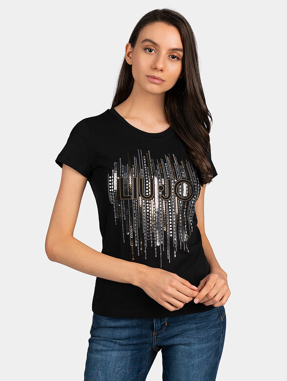 Cotton t-shirt with rhinestones and sequins - 1