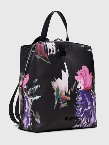 Black backpack with contrast art print - 3