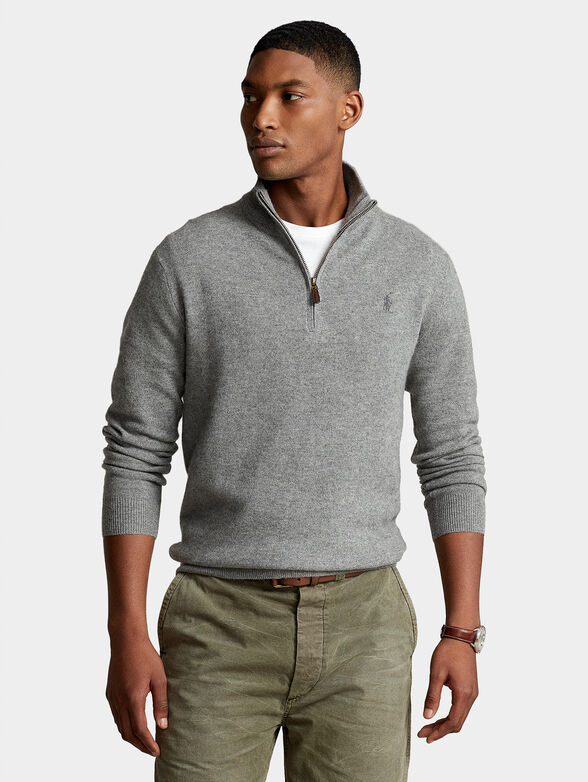 Grey merino wool sweater with zip - 1