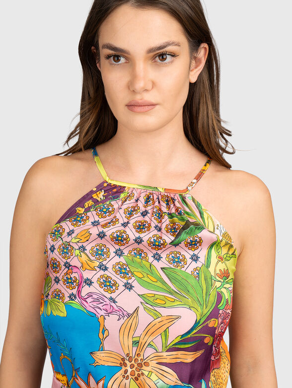 Midi dress with floral motif and slit - 4